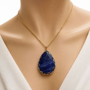 Natural Lapis Lazuli Teardrop Pendant Necklace in Gold-Tone Filigree